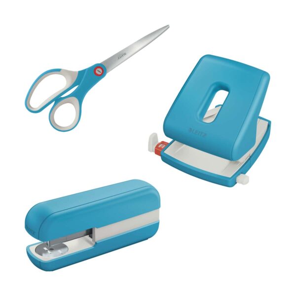 Pack perforadora + grapadora + tijeras Leitz Cosy, Azul