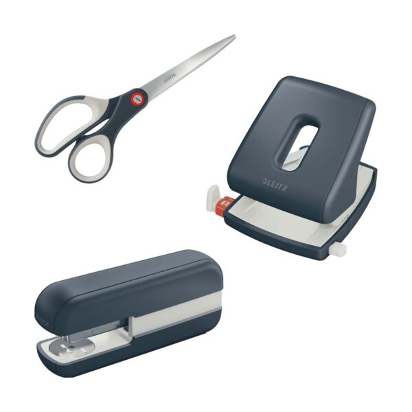 Pack perforadora + grapadora + tijeras Leitz Cosy, Gris