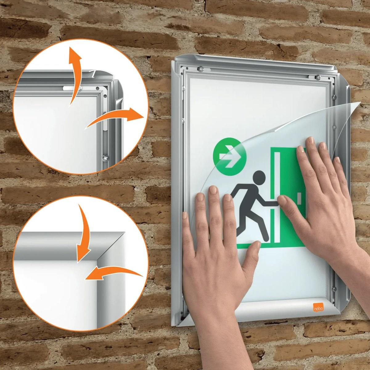 Moldura de parede para cartazes resistente ao fogo, Impression Pro: abertura por clip