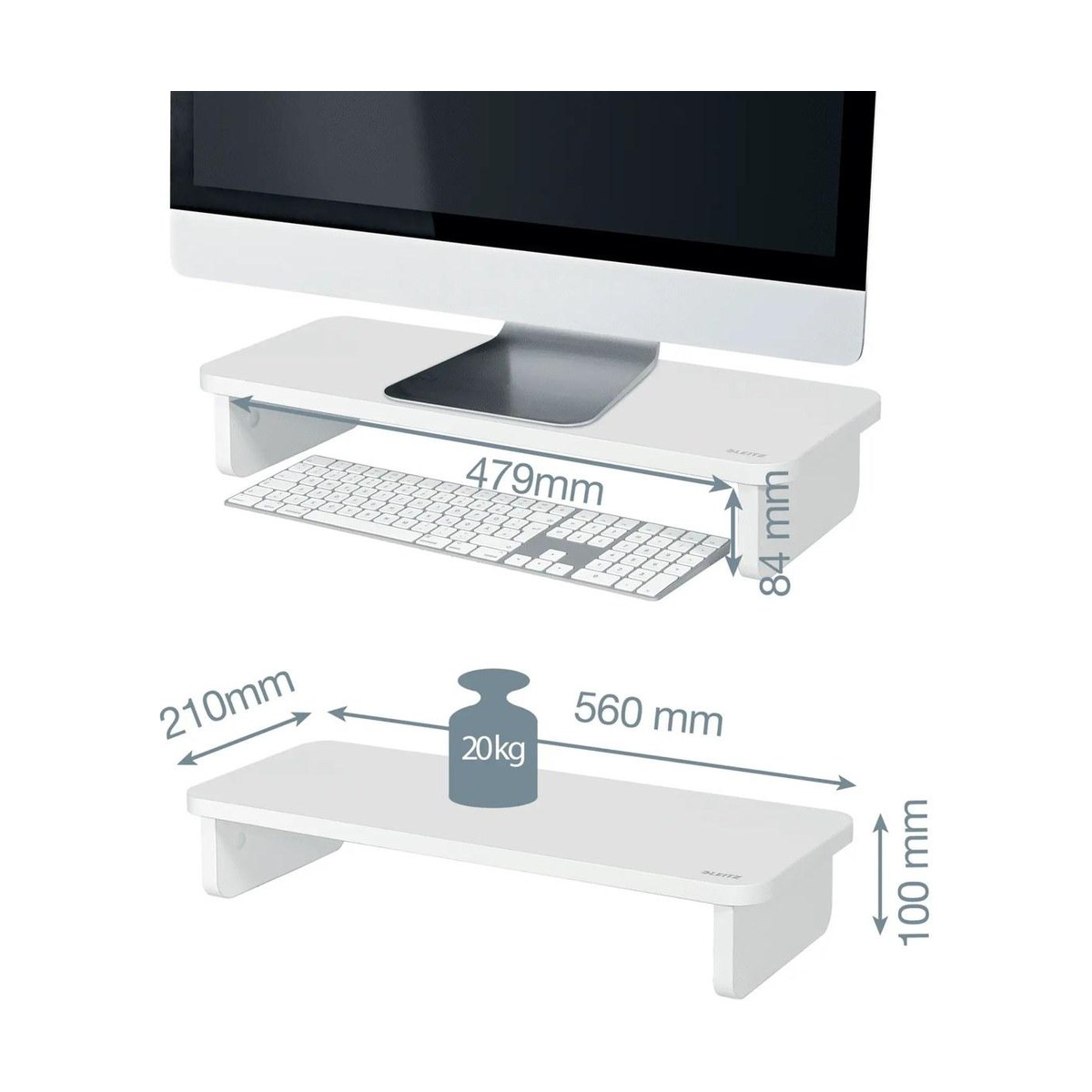 Soporte de monitor con espacio para el teclado Leitz Ergo: medidas