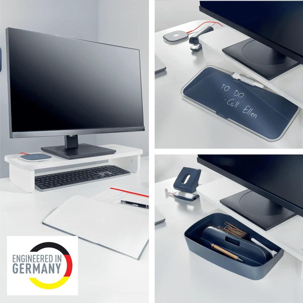 Suporte de monitor com arrumação para teclado Leitz Ergo: em uso Suporte de monitor com arrumação para teclado Leitz Ergo: em uso