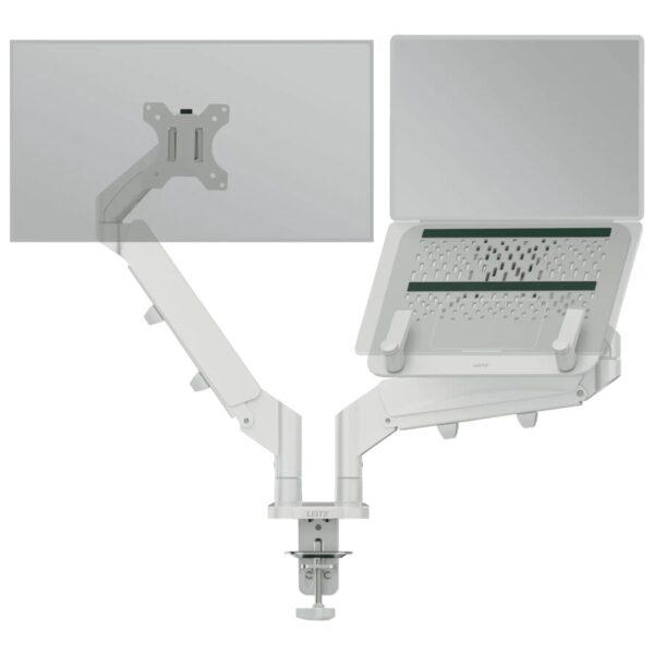 Braço articulado de secretária para monitor e portátil Leitz Ergo, cinza claro